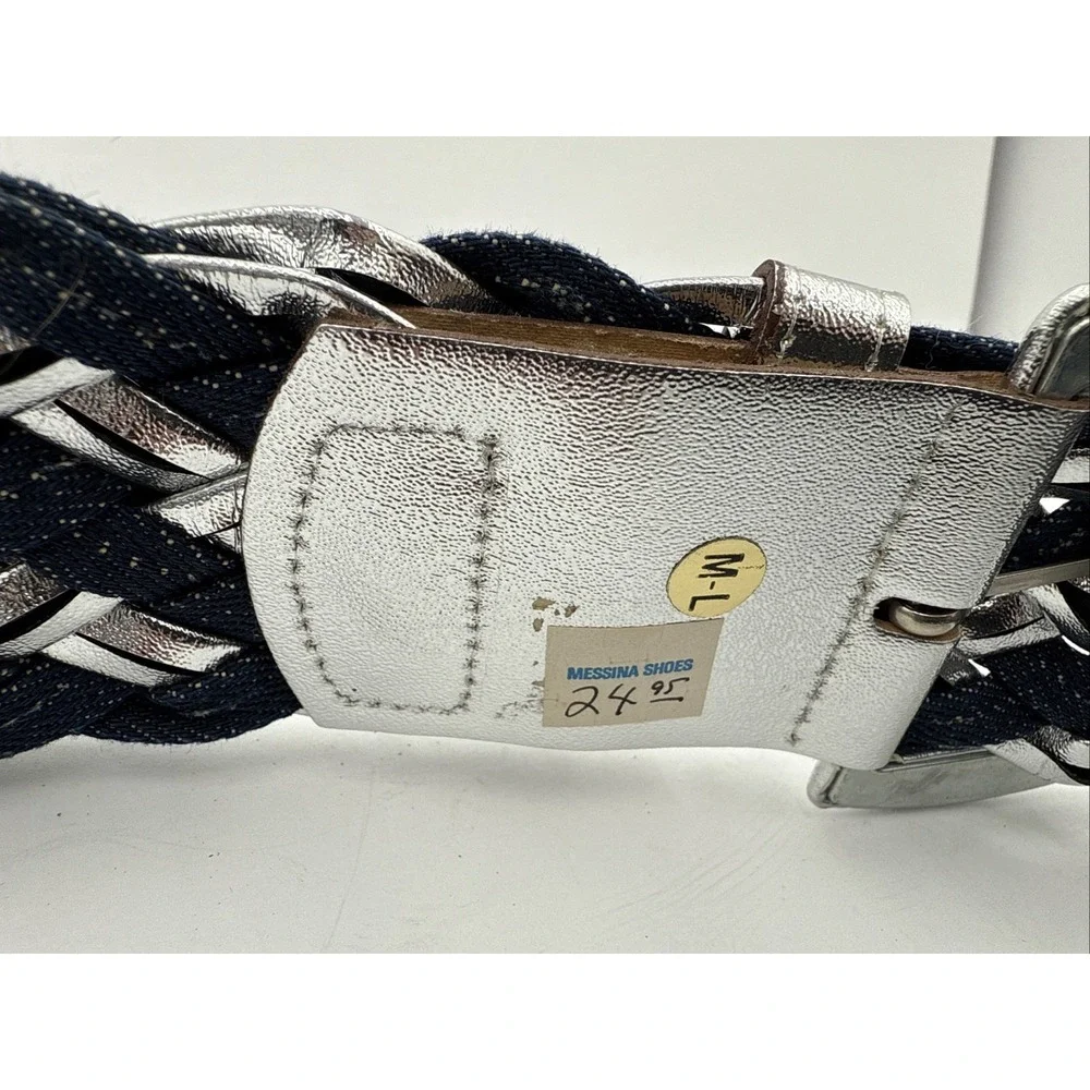Vintage Astor Denim And Silver And Blue Jean‎ Denim Wide Woven Belt NOS Sz M-L